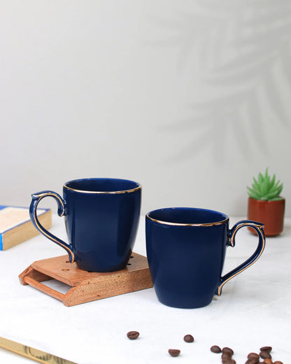 PRUSSIAN BLUE / Set of 2 * 220ml || Allure Premium Porcelain Tea/Coffee Mug with Golden Rim| Multi color