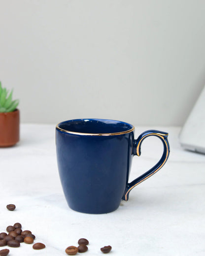 PRUSSIAN BLUE / Single pc * 220ml || Allure Premium Porcelain Tea/Coffee Mug with Golden Rim| Multi color