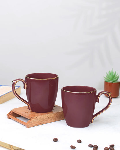 ROSE WOOD / Set of 2 * 220ml || Allure Premium Porcelain Tea/Coffee Mug with Golden Rim| Multi color