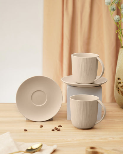 Beige || Vogue - Conical Cup &amp; Saucer Set of 4