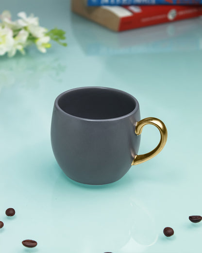 PEBBLE GREY / Set of 2 * 220ml || Bloom luxurious Tea Mug | Golden handle