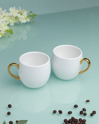 WHITE / Set of 2 * 220ml || Bloom luxurious Tea Mug | Golden handle