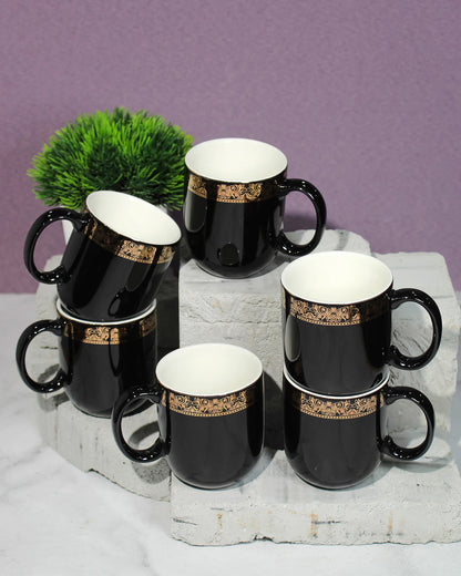 BLACK / Set of 6 * 200ml || Dazzle Heritage Superior Mug | Stylish Colors