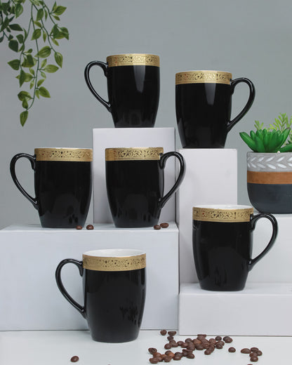BLACK / Set of 6 * 230ml || Scarlet: Premium Porcelain Mugs in Pastel Colors