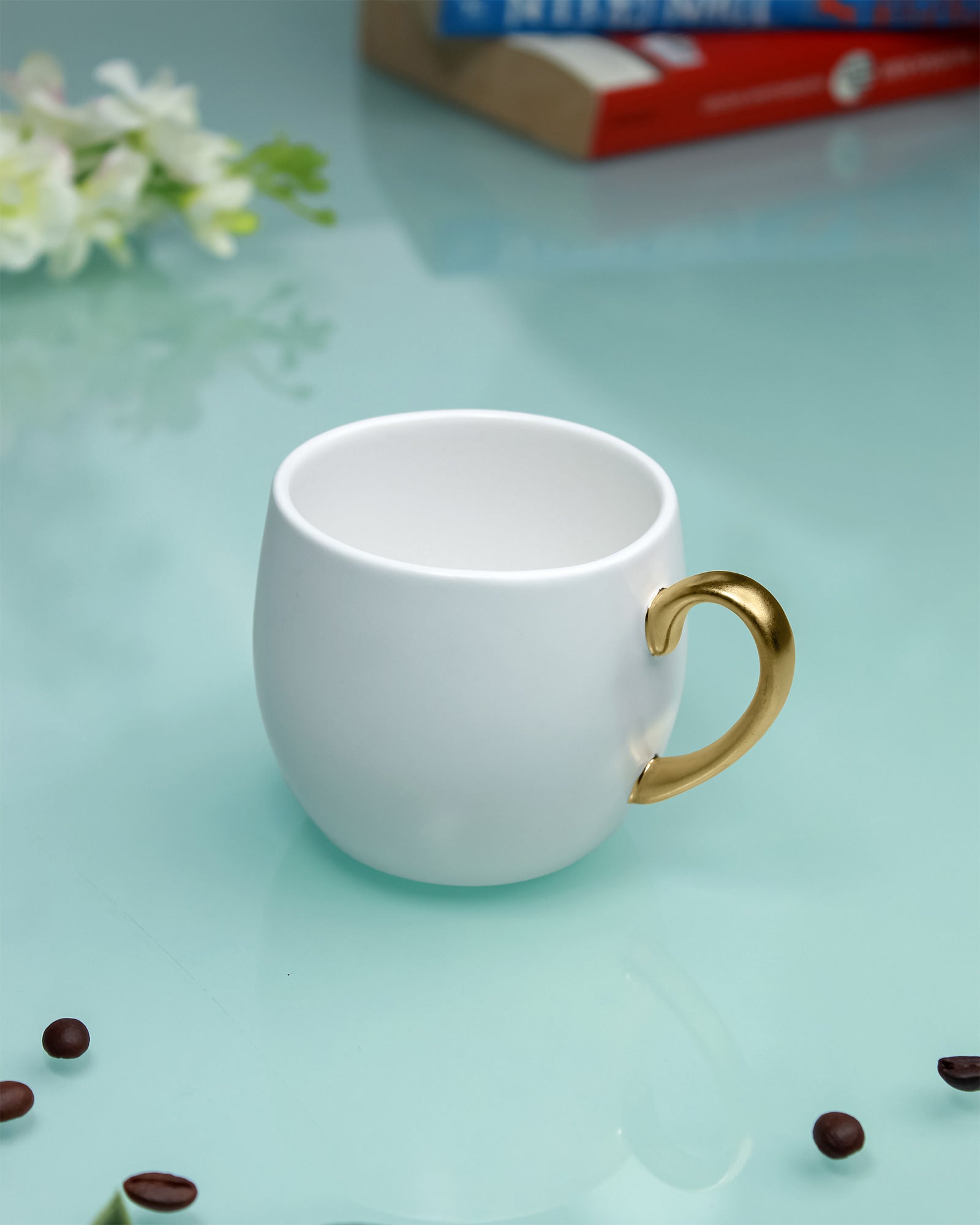 WHITE / Set of 2 * 220ml || Bloom luxurious Tea Mug | Golden handle