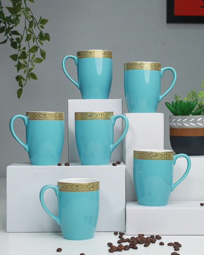 ASPIRING BLUE / Set of 6 * 230ml || Scarlet: Premium Porcelain Mugs in Pastel Colors