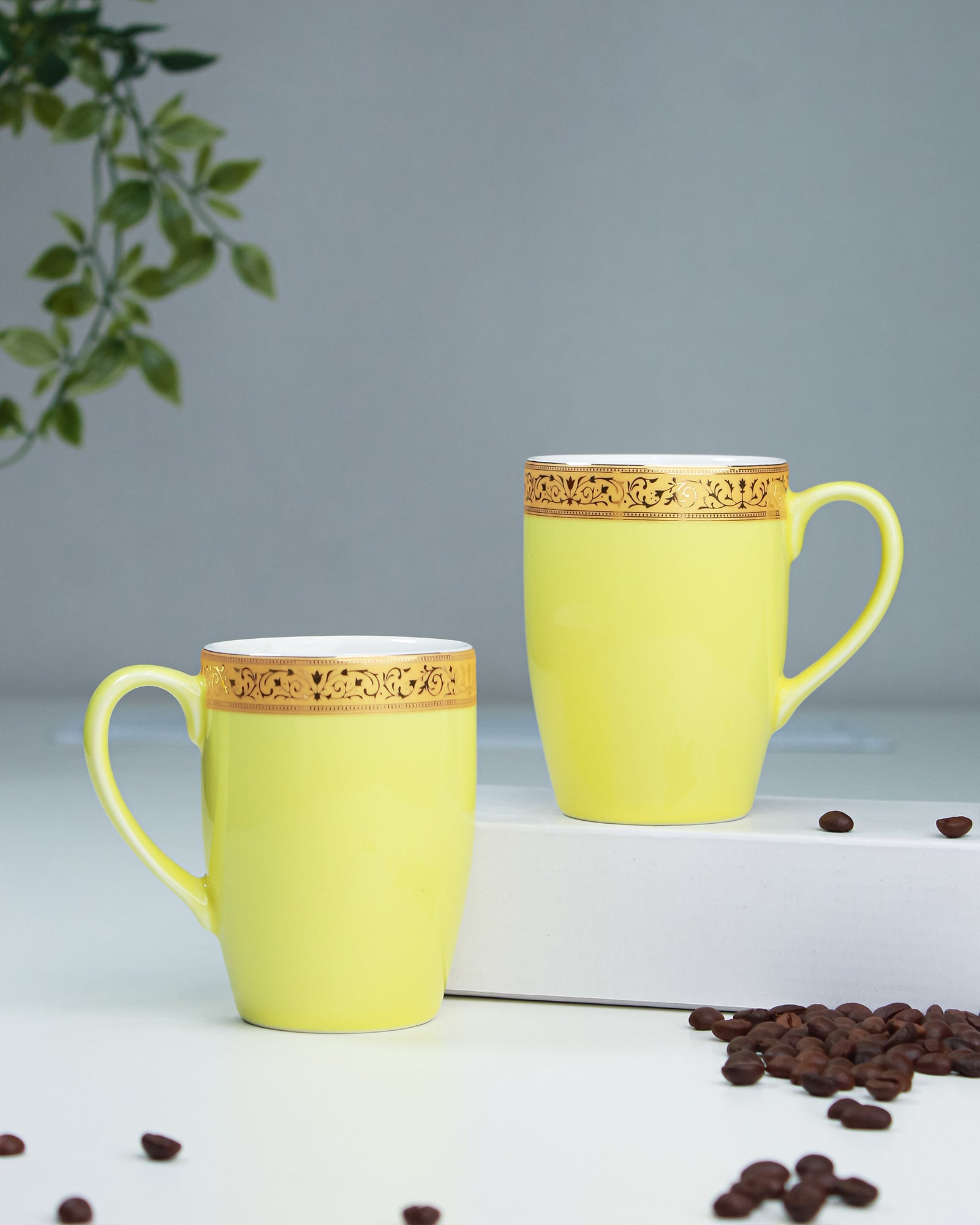 LIGHT YELLOW / Set of 2 * 230ml || Scarlet: Premium Porcelain Mugs in Pastel Colors