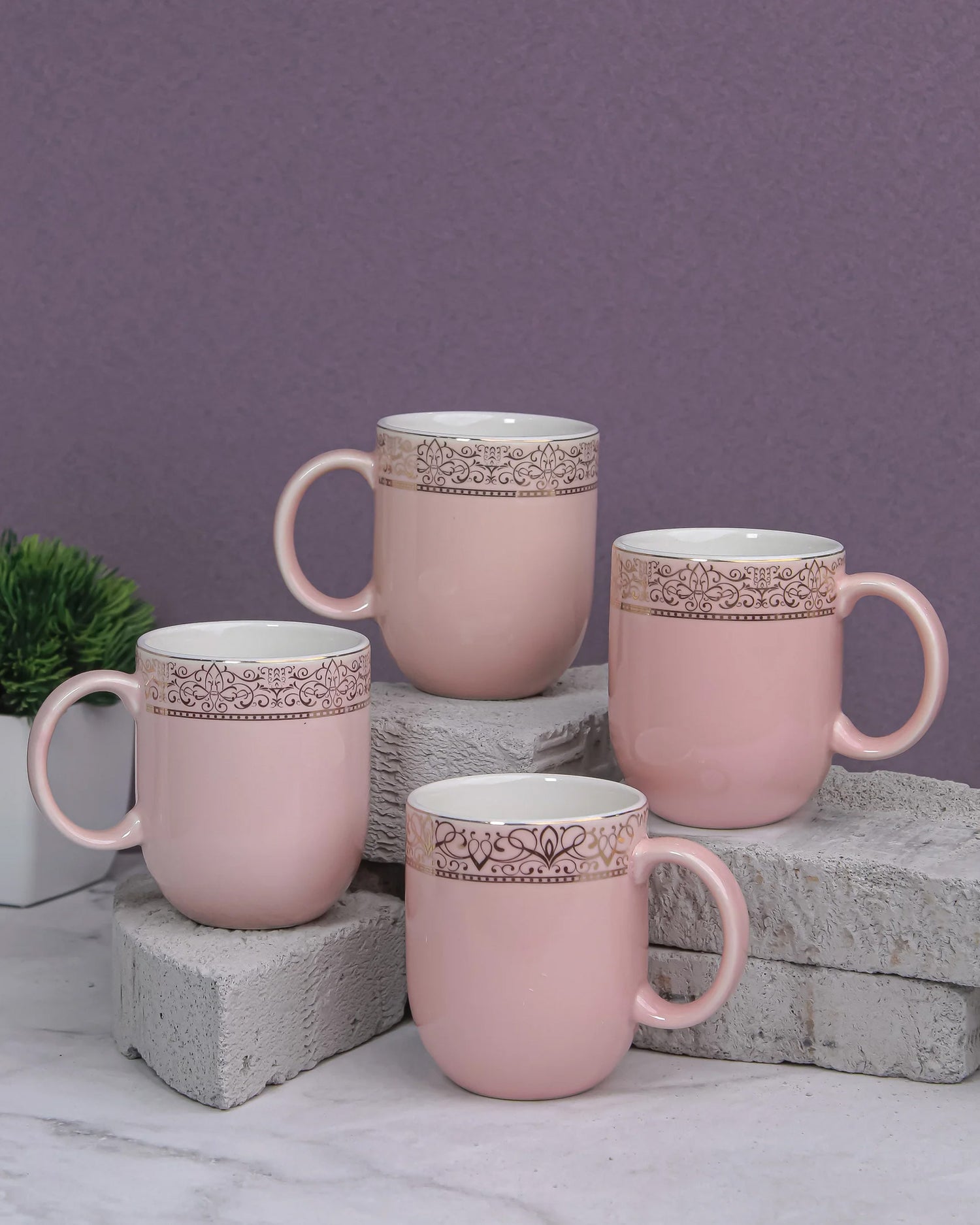 BABY PINK / Set of 4 * 300ml || Dazzle Heritage Superior Mug | Stylish Colors