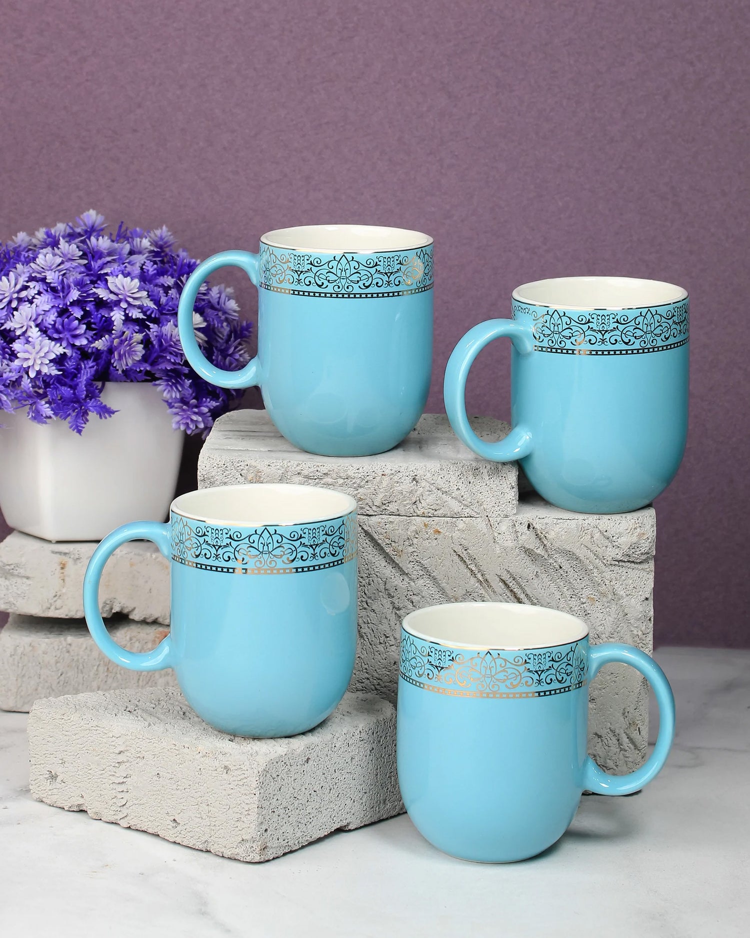 ASPIRING BLUE / Set of 4 * 300ml || Dazzle Heritage Superior Mug | Stylish Colors
