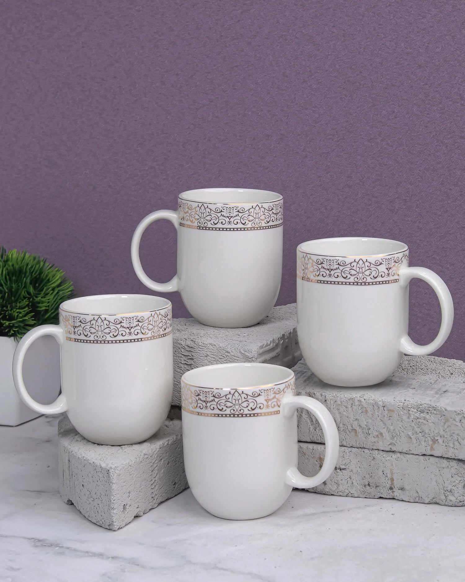 IVORY / Set of 4 * 300ml || Dazzle Heritage Superior Mug | Stylish Colors