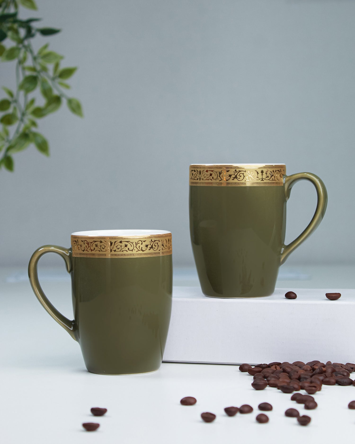 LUNAR GREEN / Set of 2 * 230ml || Scarlet: Premium Porcelain Mugs in Pastel Colors