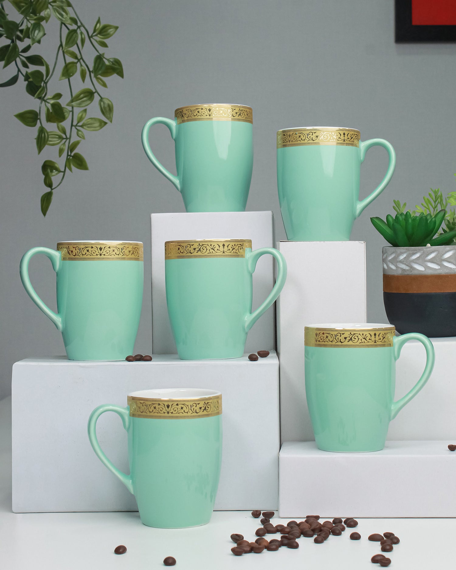 OPAL BLUE / Set of 6 * 230ml || Scarlet: Premium Porcelain Mugs in Pastel Colors