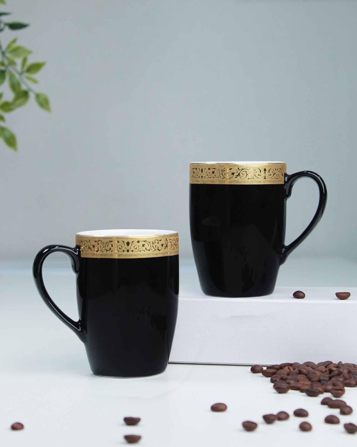 BLACK / Set of 2 * 230ml || Scarlet: Premium Porcelain Mugs in Pastel Colors