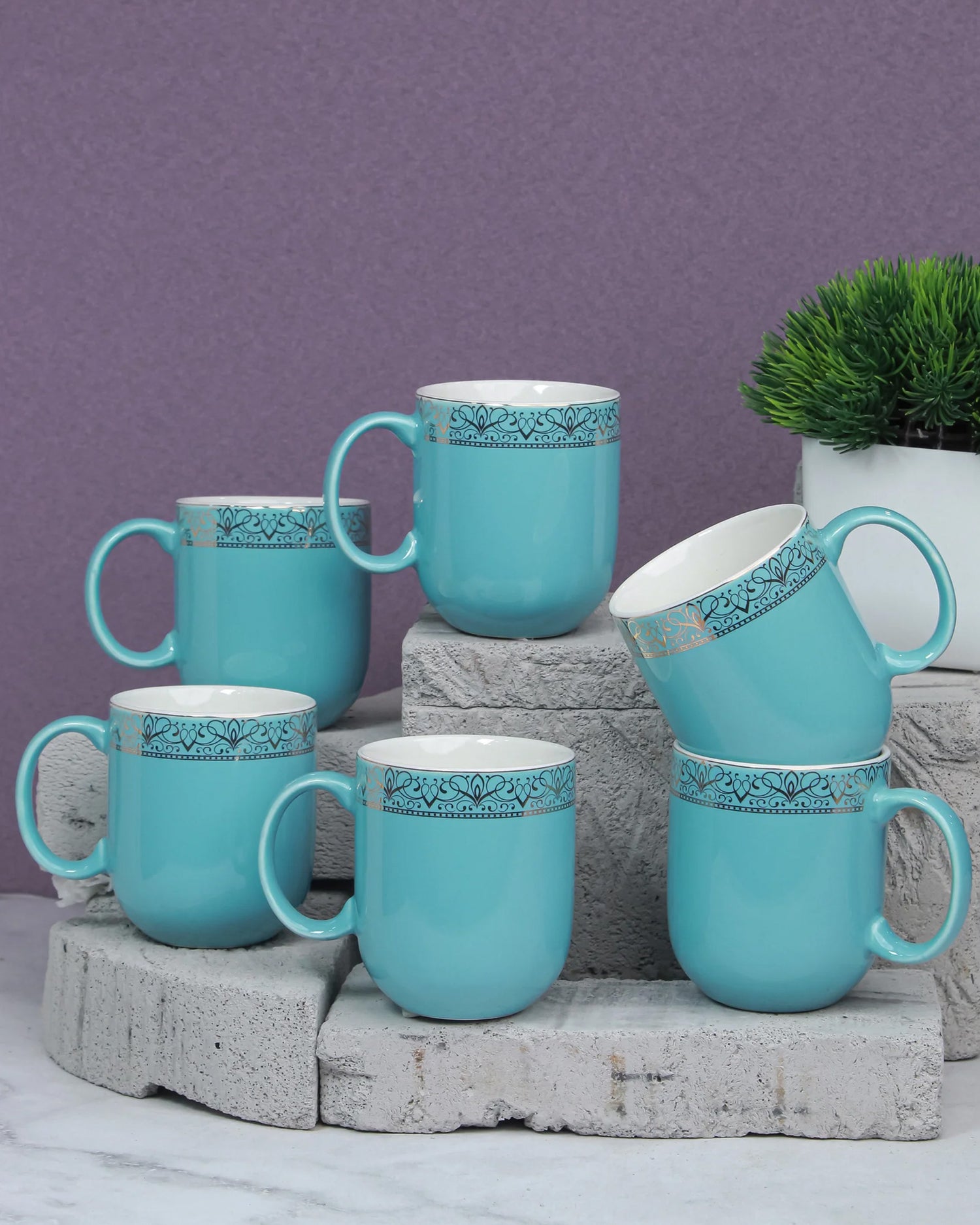 ASPIRING BLUE / Set of 6 * 200ml || Dazzle Heritage Superior Mug | Stylish Colors