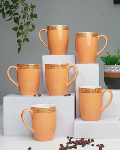 BLAZING ORANGE / Set of 6 * 230ml || Scarlet: Premium Porcelain Mugs in Pastel Colors
