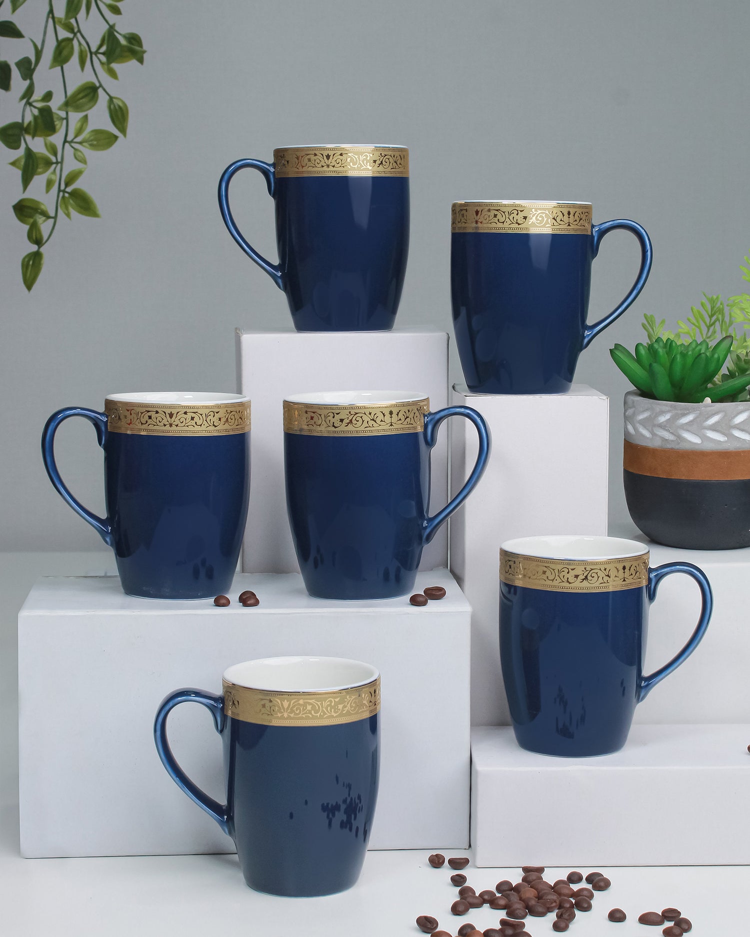 PRUSSIAN BLUE / Set of 6 * 230ml || Scarlet: Premium Porcelain Mugs in Pastel Colors