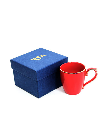 CRIMSON RED / Single pc * 220ml || Allure Premium Porcelain Tea/Coffee Mug with Golden Rim| Multi color