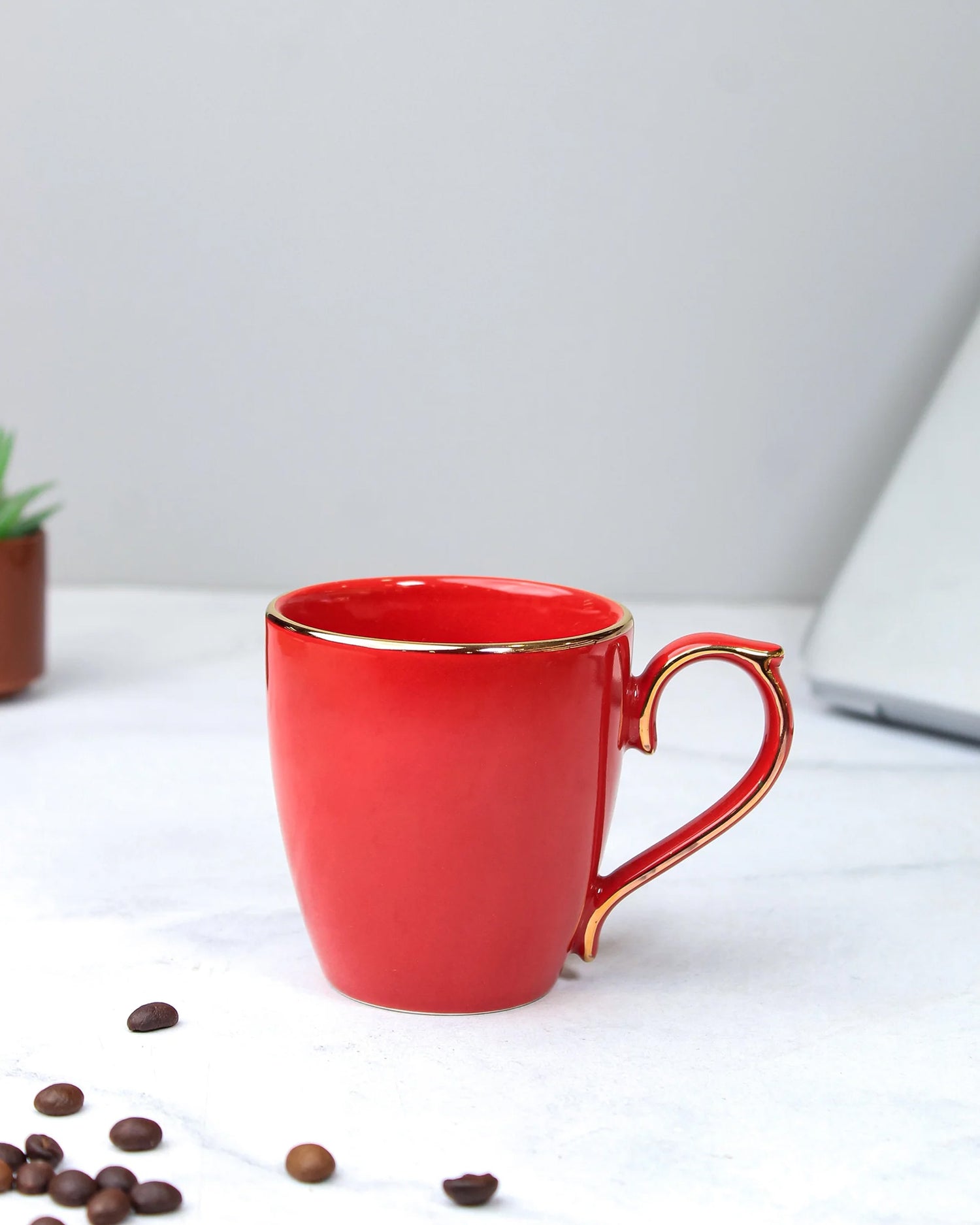 CRIMSON RED / Single pc * 220ml || Allure Premium Porcelain Tea/Coffee Mug with Golden Rim| Multi color