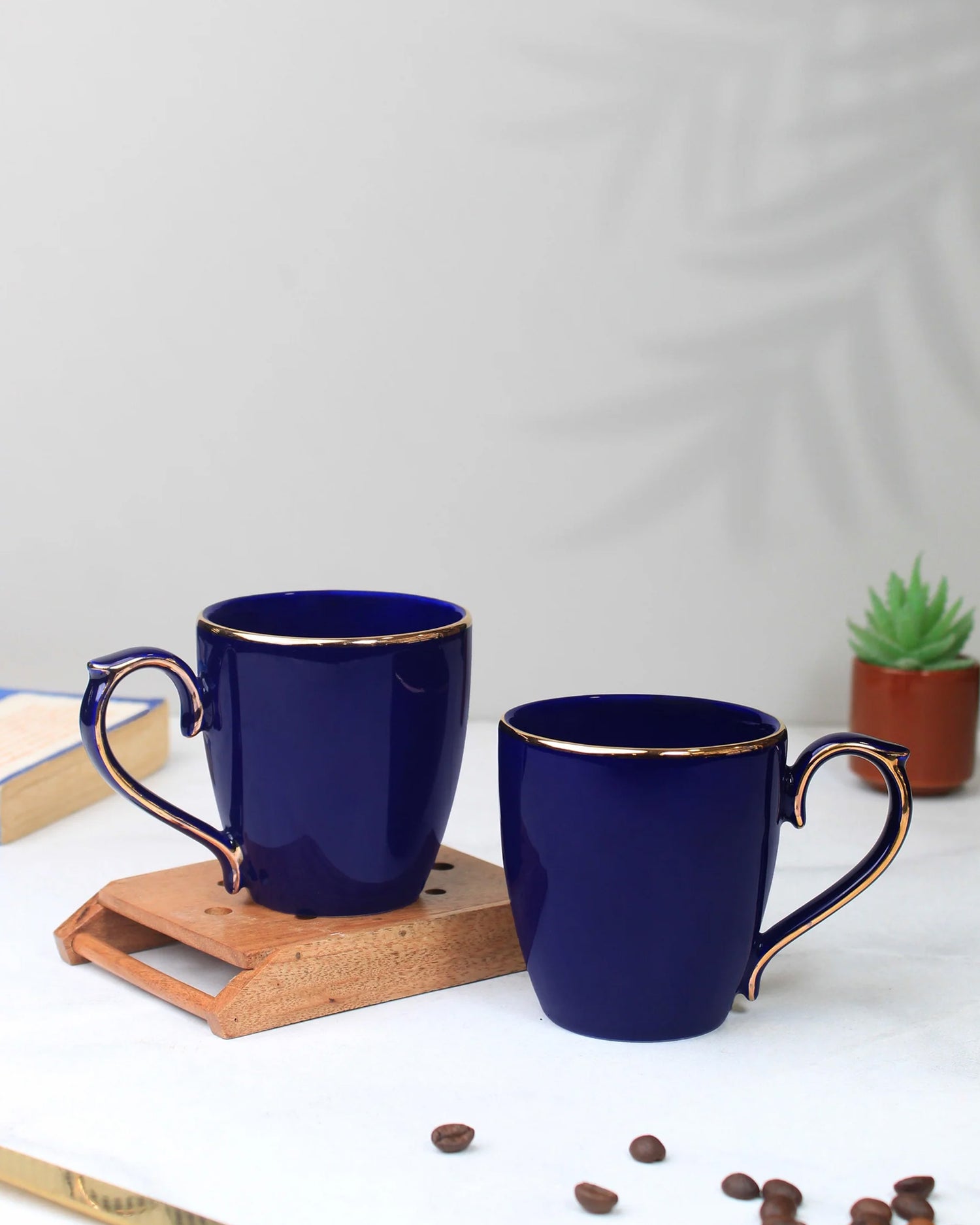 COBALT BLUE / Set of 2 * 220ml || Allure Premium Porcelain Tea/Coffee Mug with Golden Rim| Multi color