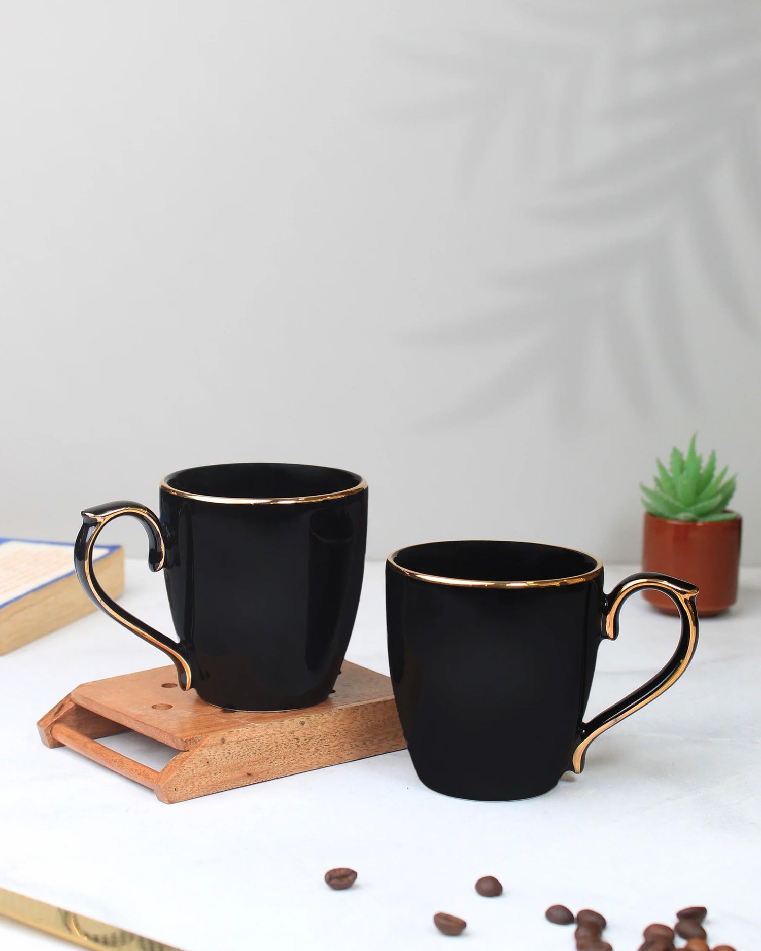 BLACK / Set of 2 * 220ml || Allure Premium Porcelain Tea/Coffee Mug with Golden Rim| Multi color