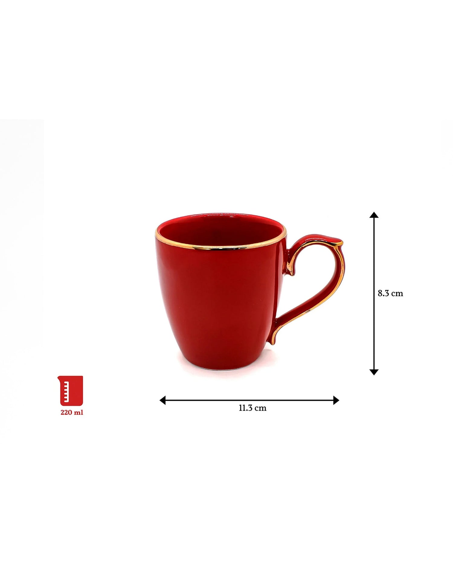 CRIMSON RED / Single pc * 220ml || Allure Premium Porcelain Tea/Coffee Mug with Golden Rim| Multi color