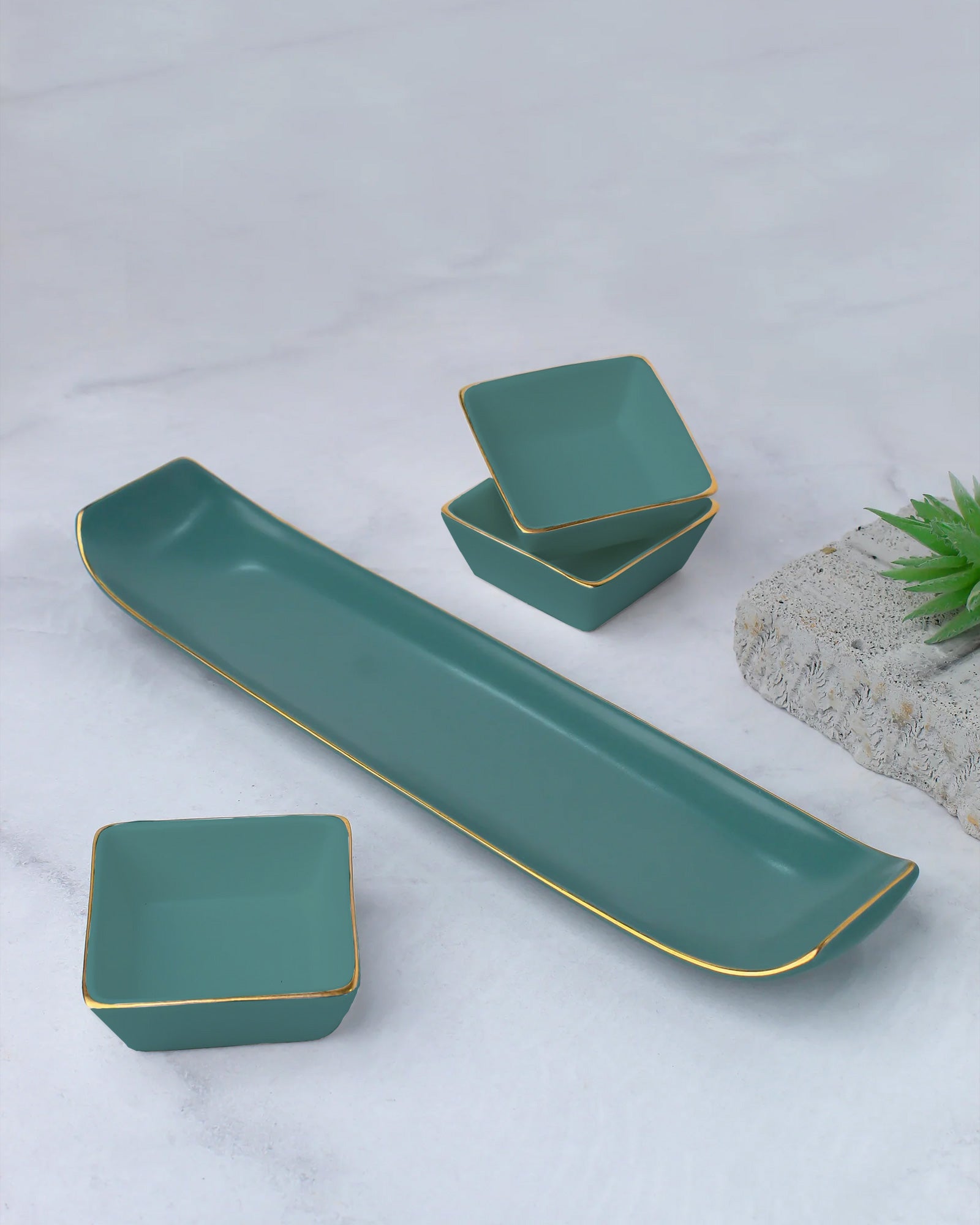 Viridian Green || Bloom Vegas Soirée Combo Set of 4 - Elevate Your Gathering with Culinary Elegance