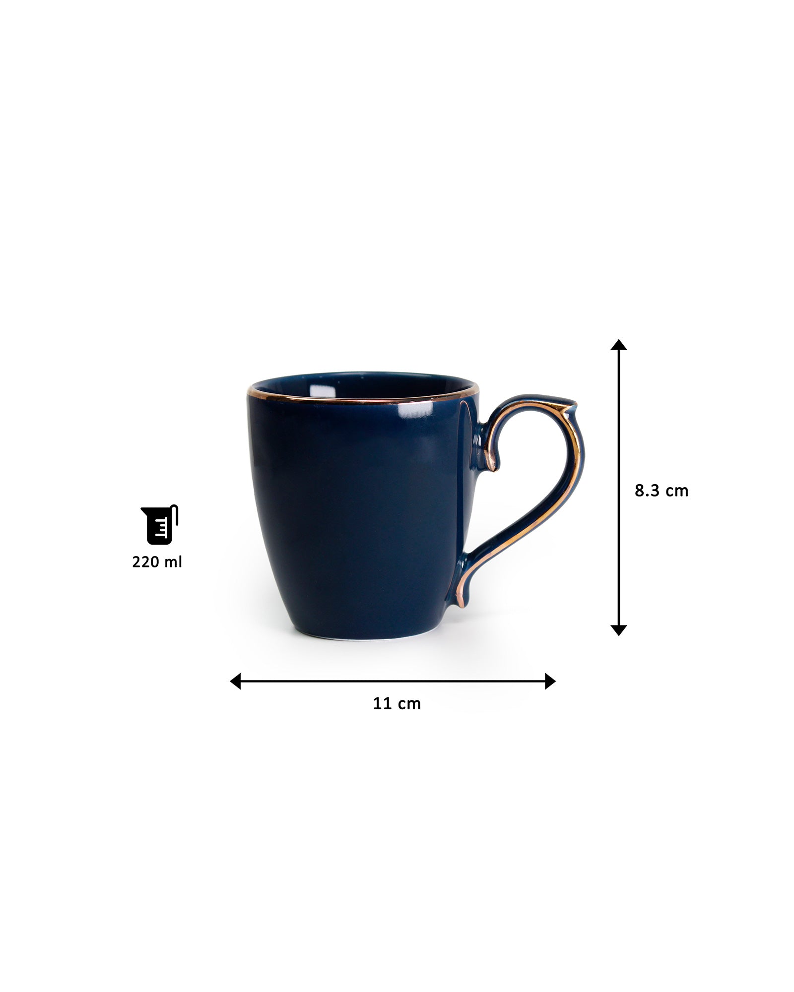 PRUSSIAN BLUE / Single pc * 220ml || Allure Premium Porcelain Tea/Coffee Mug with Golden Rim| Multi color