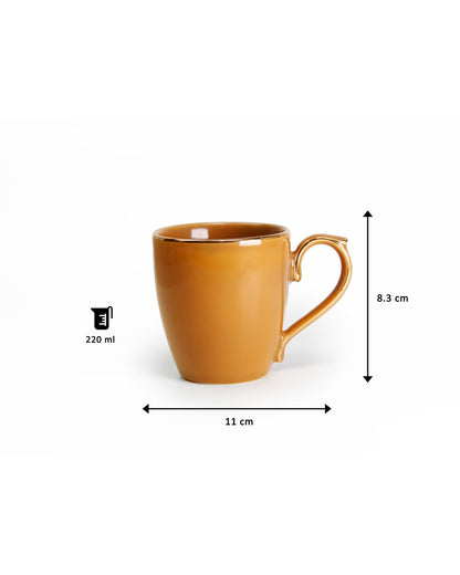 MUSTARD YELLOW / Single pc * 220ml || Allure Premium Porcelain Tea/Coffee Mug with Golden Rim| Multi color