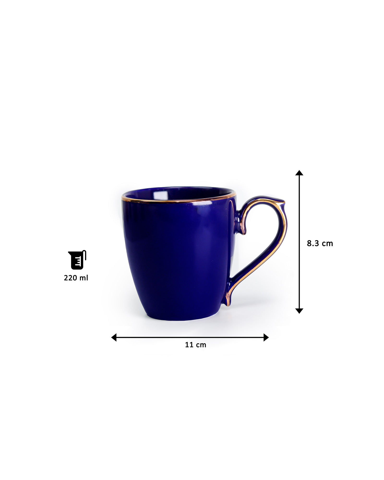 COBALT BLUE / Single pc * 220ml || Allure Premium Porcelain Tea/Coffee Mug with Golden Rim| Multi color