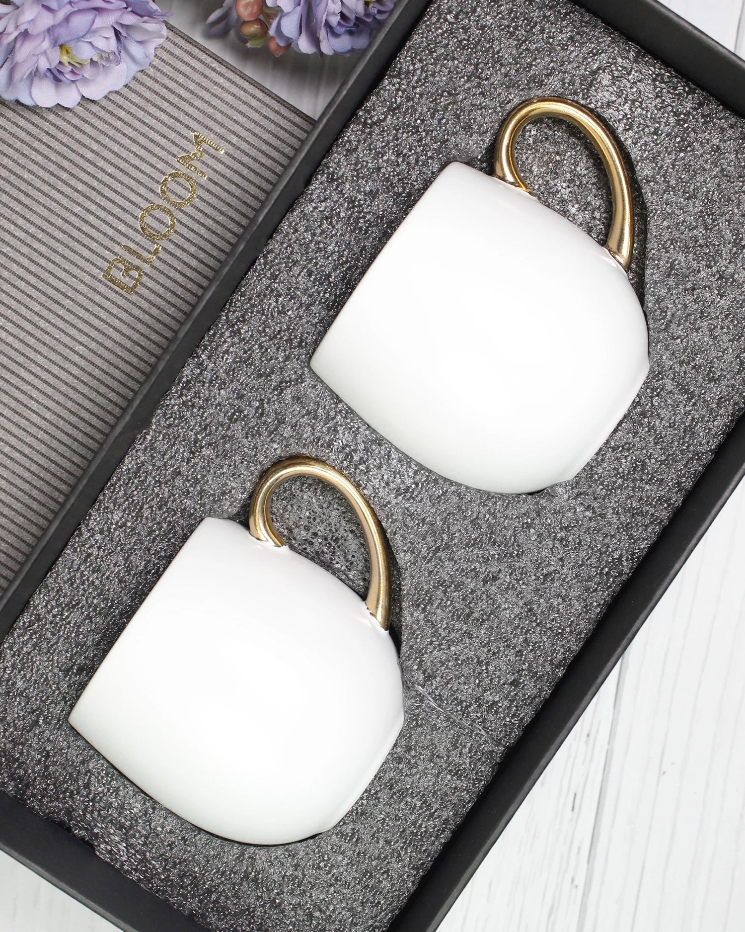 WHITE / Set of 2 * 180ml || Bloom luxurious Tea Mug | Golden handle