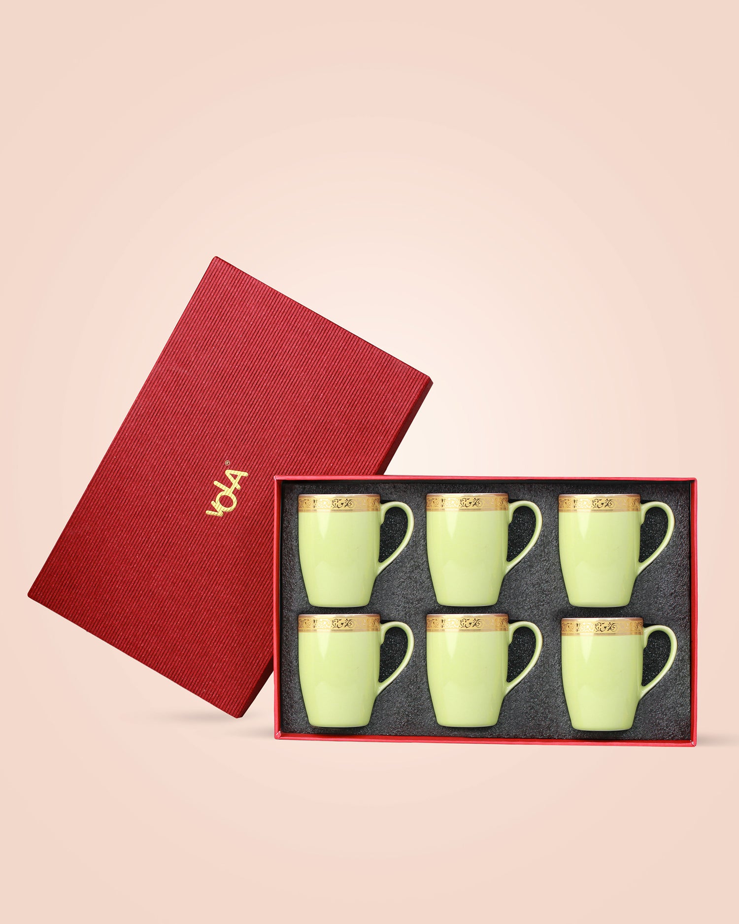 LILLY GREEN / Set of 6 * 230ml || Scarlet: Premium Porcelain Mugs in Pastel Colors