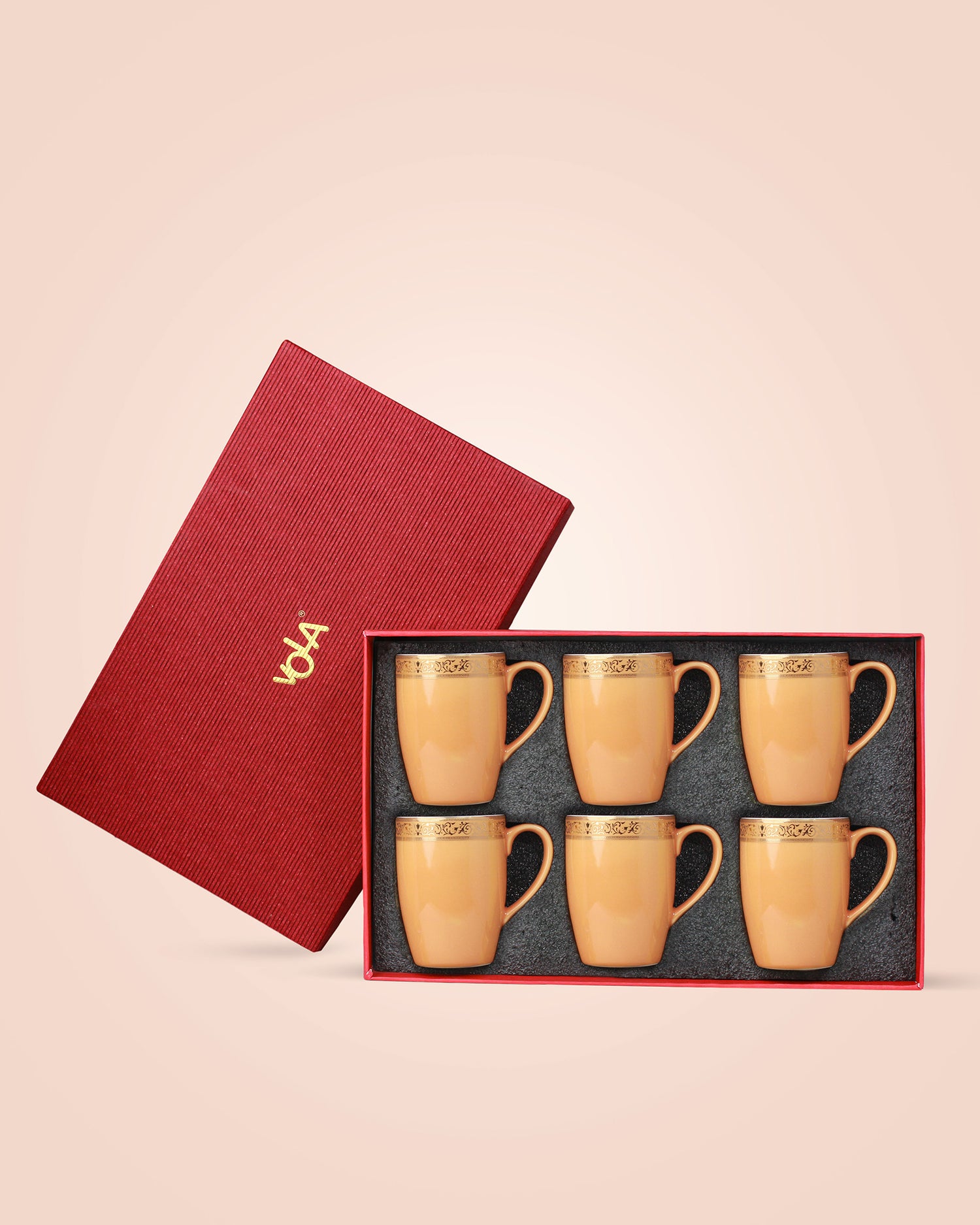 BLAZING ORANGE / Set of 6 * 230ml || Scarlet: Premium Porcelain Mugs in Pastel Colors