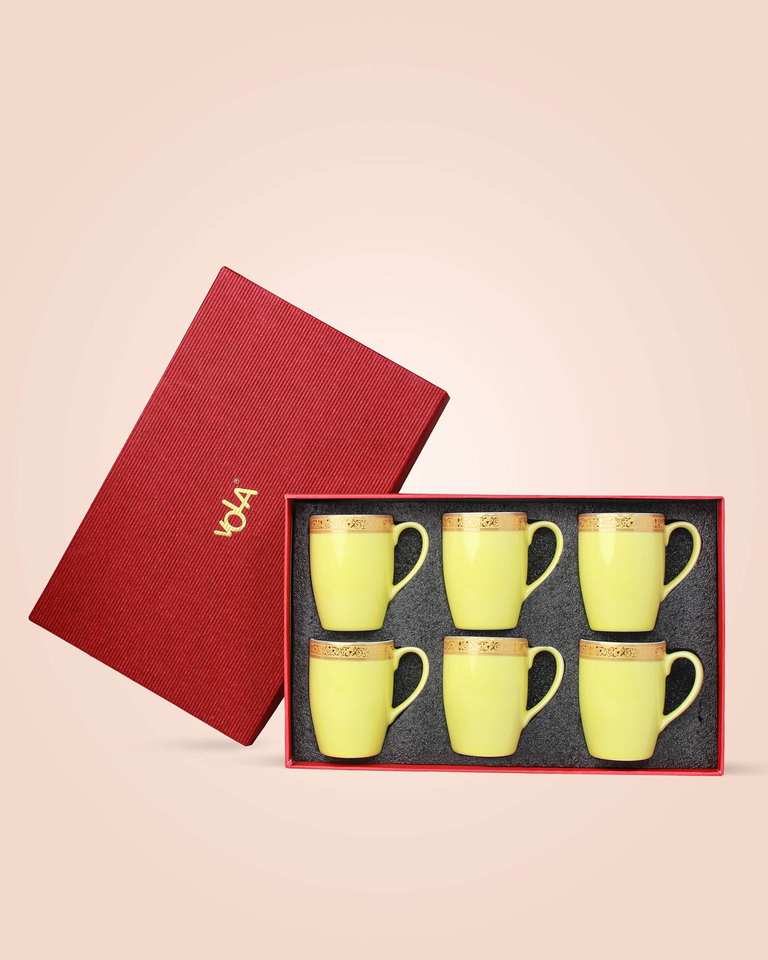 LIGHT YELLOW / Set of 6 * 230ml || Scarlet: Premium Porcelain Mugs in Pastel Colors