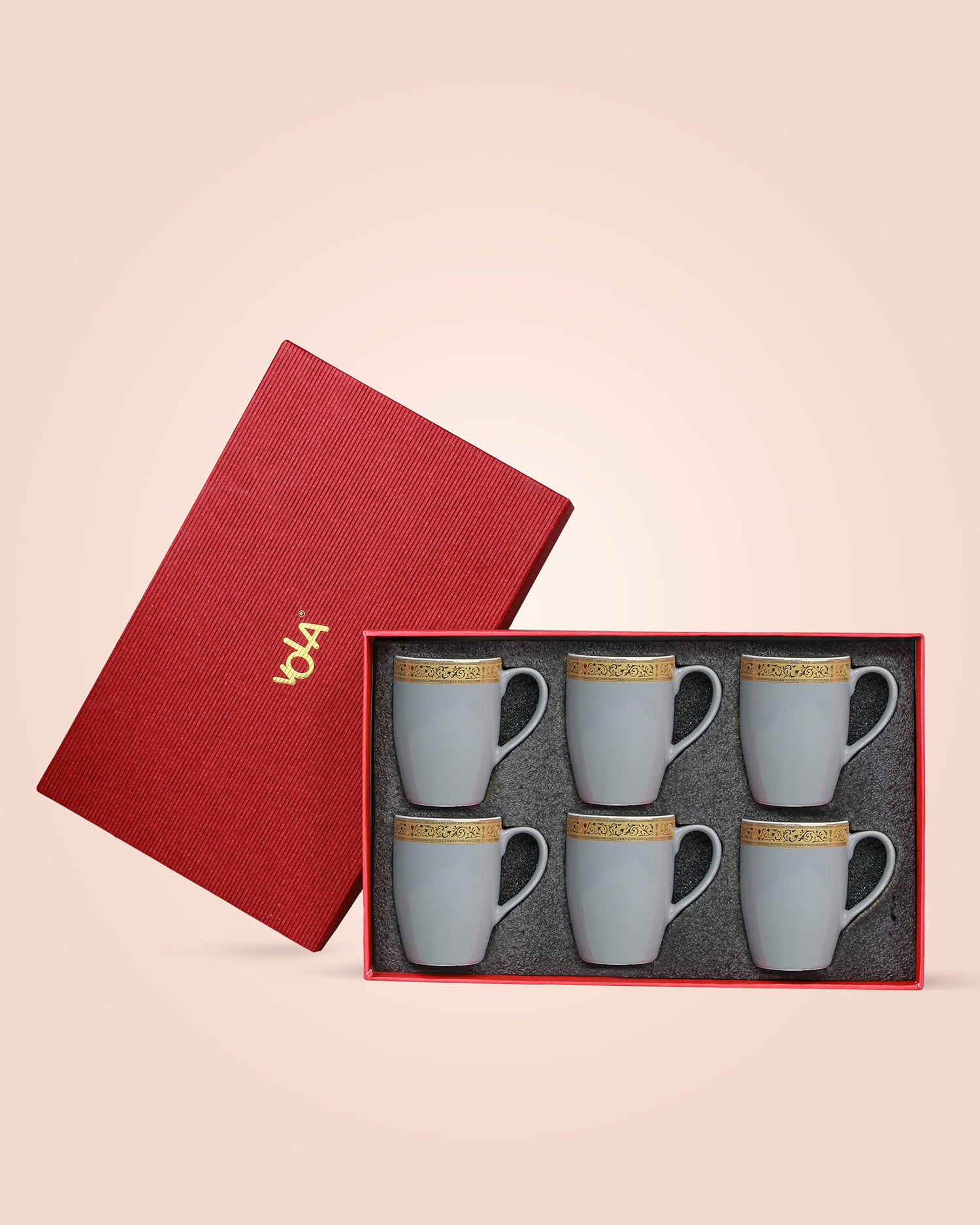 SILVER GREY / Set of 6 * 230ml || Scarlet: Premium Porcelain Mugs in Pastel Colors