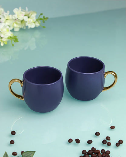 OPAQUE BLUE / Set of 2 * 220ml || Bloom luxurious Tea Mug | Golden handle