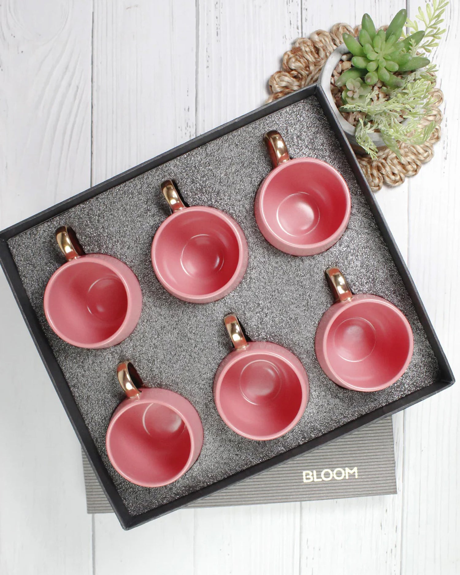 STRAWBERRY ICE / Set of 6 * 180ml || Bloom luxurious Tea Mug | Golden handle