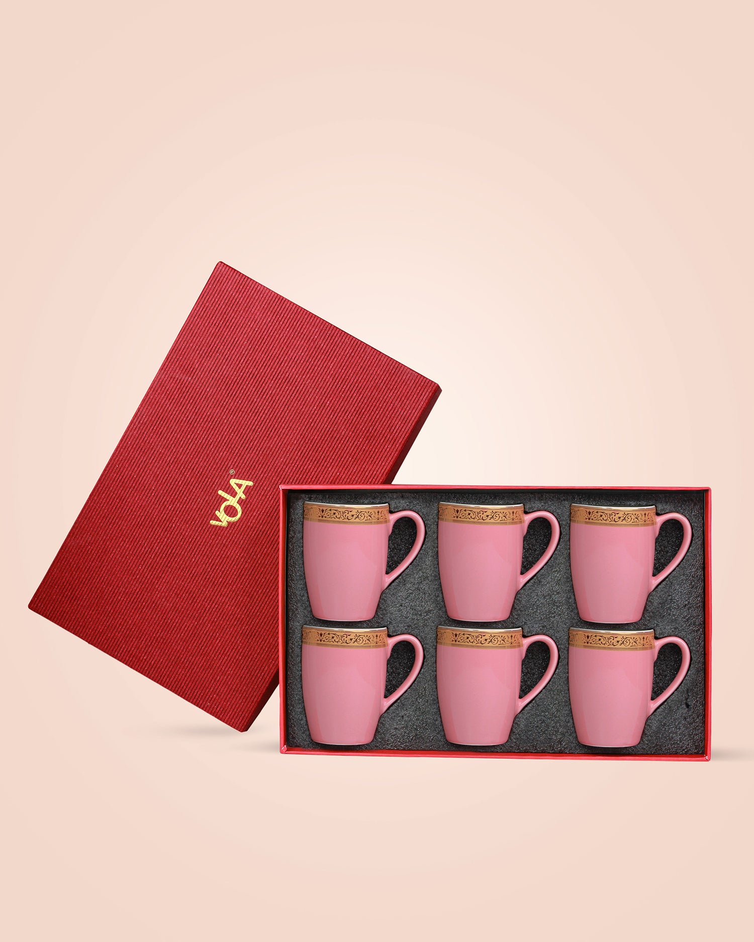 BLOOMING DALHIA / Set of 6 * 230ml || Scarlet: Premium Porcelain Mugs in Pastel Colors