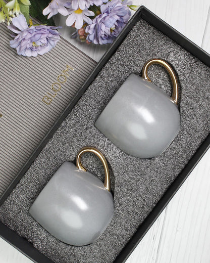 PEBBLE GREY / Set of 2 * 180ml || Bloom luxurious Tea Mug | Golden handle