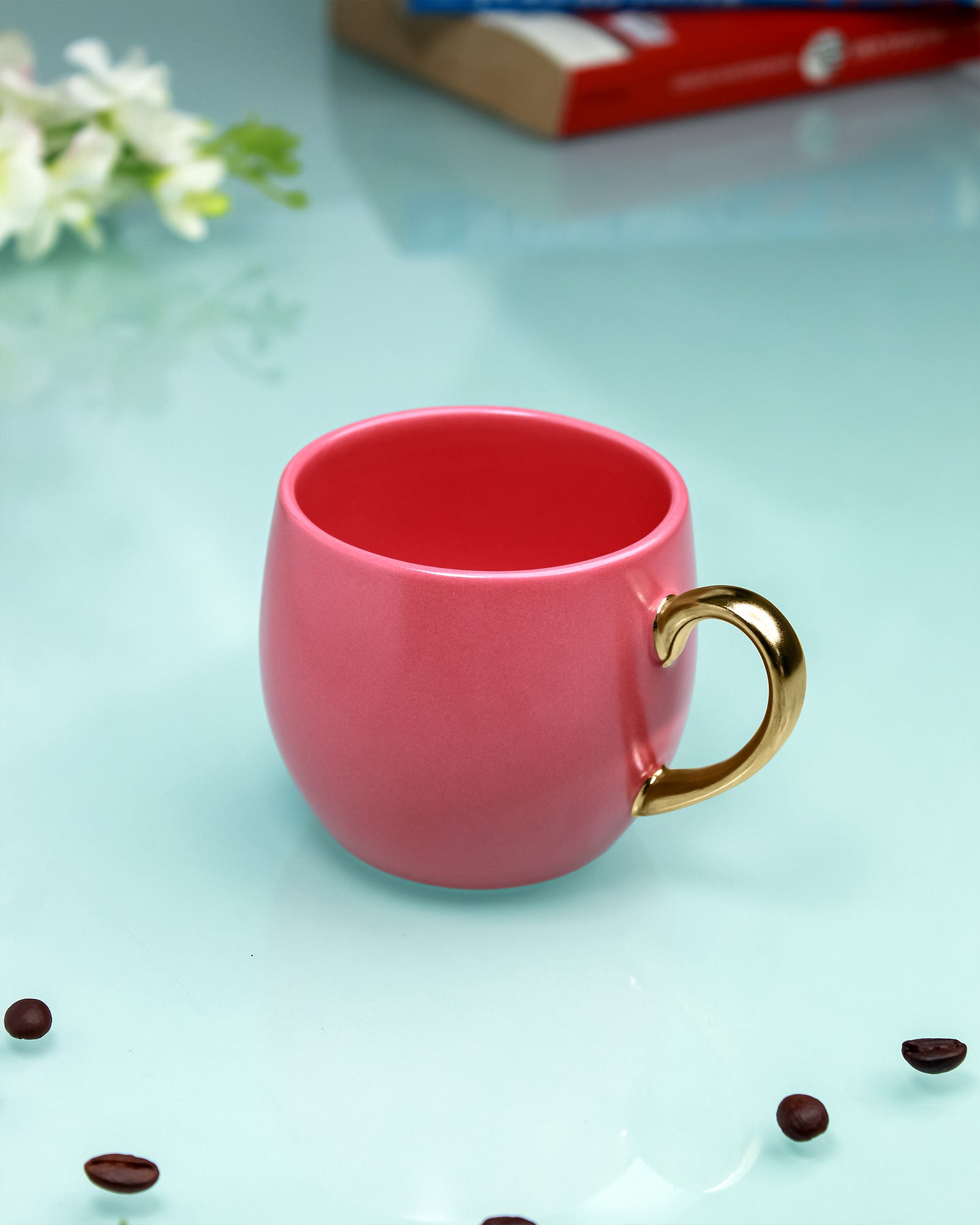 STRAWBERRY ICE / Set of 2 * 220ml || Bloom luxurious Tea Mug | Golden handle