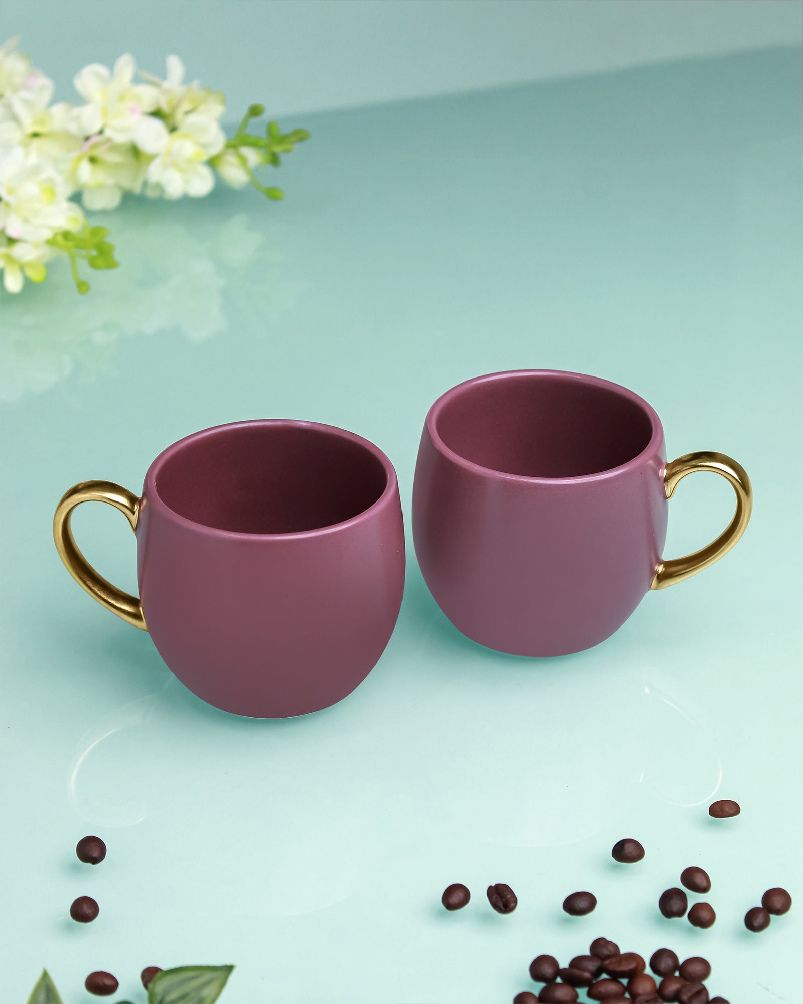 LAVENDER HERB / Set of 2 * 220ml || Bloom luxurious Tea Mug | Golden handle