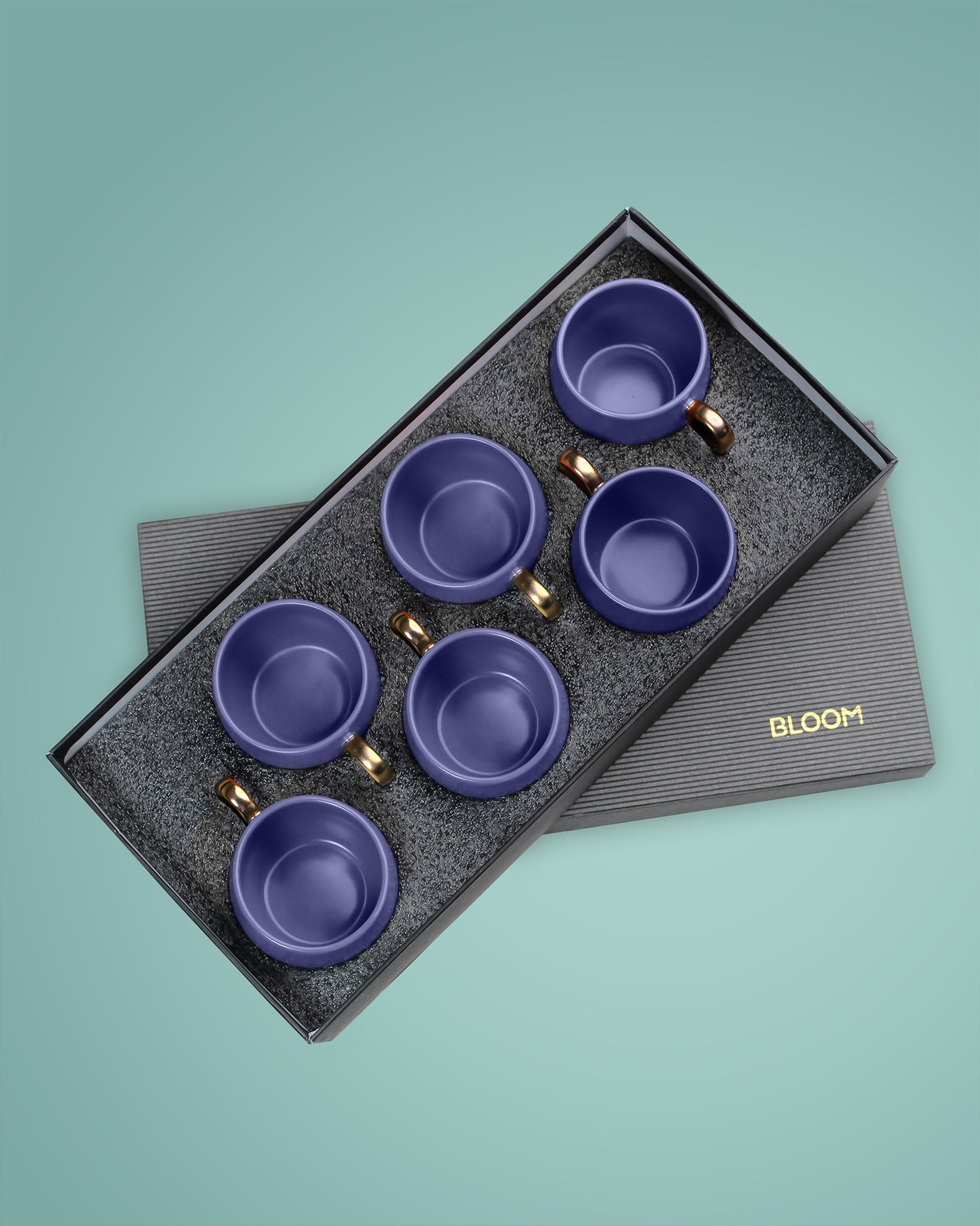 OPAQUE BLUE / Set of 6 * 220ml || Bloom luxurious Tea Mug | Golden handle